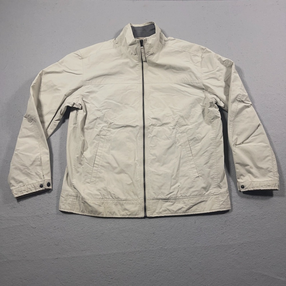 Timberland Harrington Jacket Men Large Regular Fit Beige Tan Full Zip 90s Spots
